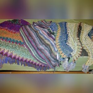 🌈 Boho Poncho/Shawl Trio – One Size, 3 Pieces – Festival, Artisan, Multicolor